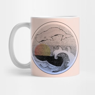 Flying Whale and the Waves - Stippling Art Mug